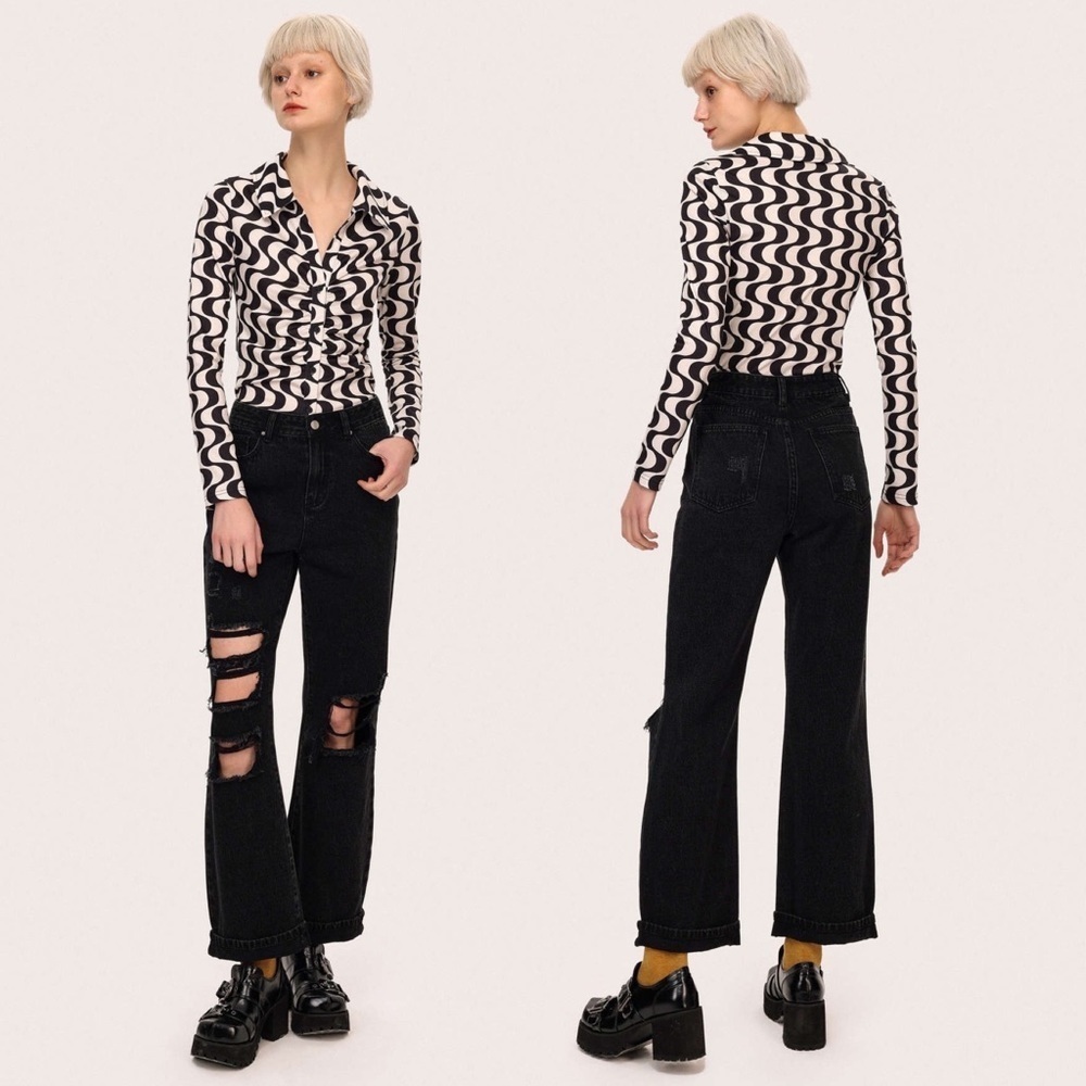 Cider Retro Print Button Down Shirt